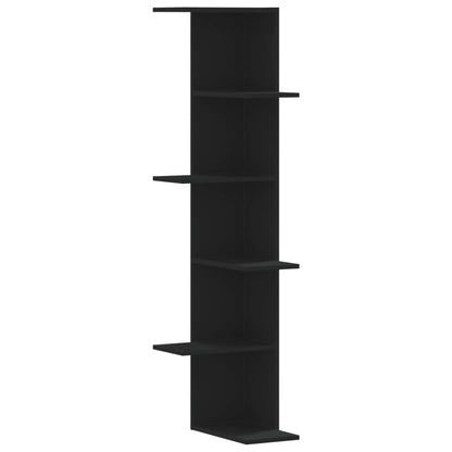 Étagère d'angle murale noir 36,5x36,5x140 cm bois d'ingénierie