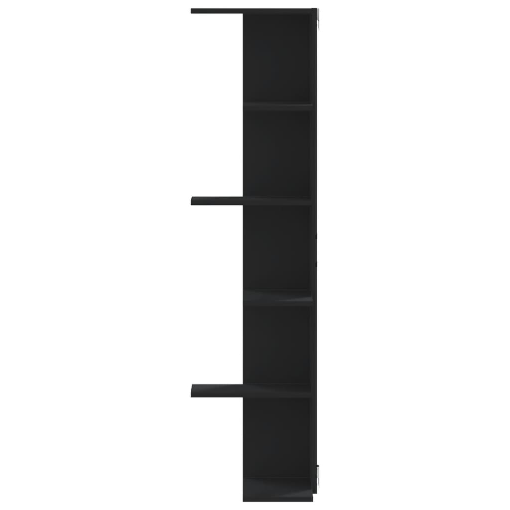 Étagère d'angle murale noir 36,5x36,5x140 cm bois d'ingénierie