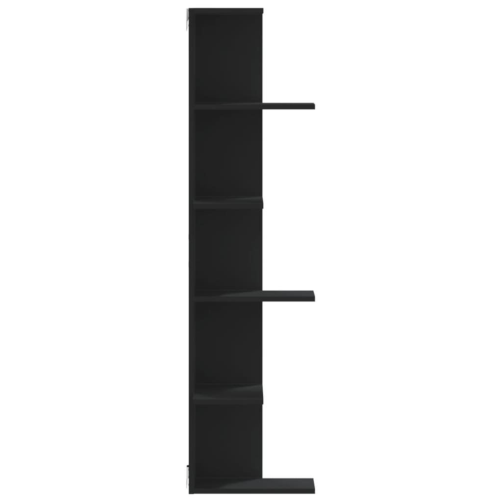 Étagère d'angle murale noir 36,5x36,5x140 cm bois d'ingénierie