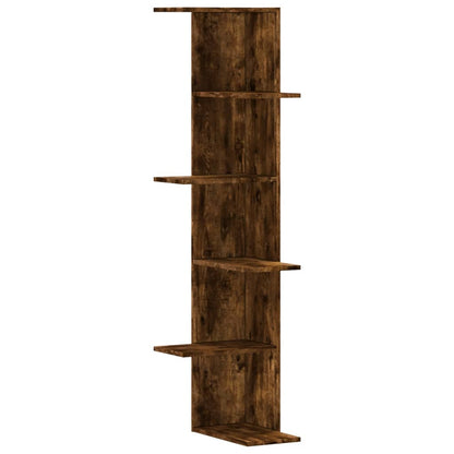 Étagère d'angle murale chêne fumé bois d'ingénierie