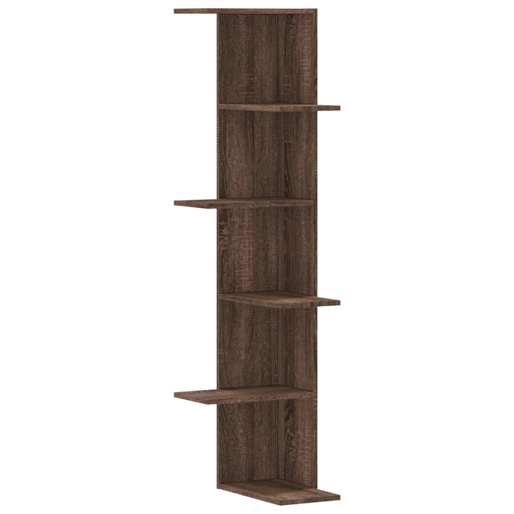 Étagère d'angle murale chêne marron bois d'ingénierie