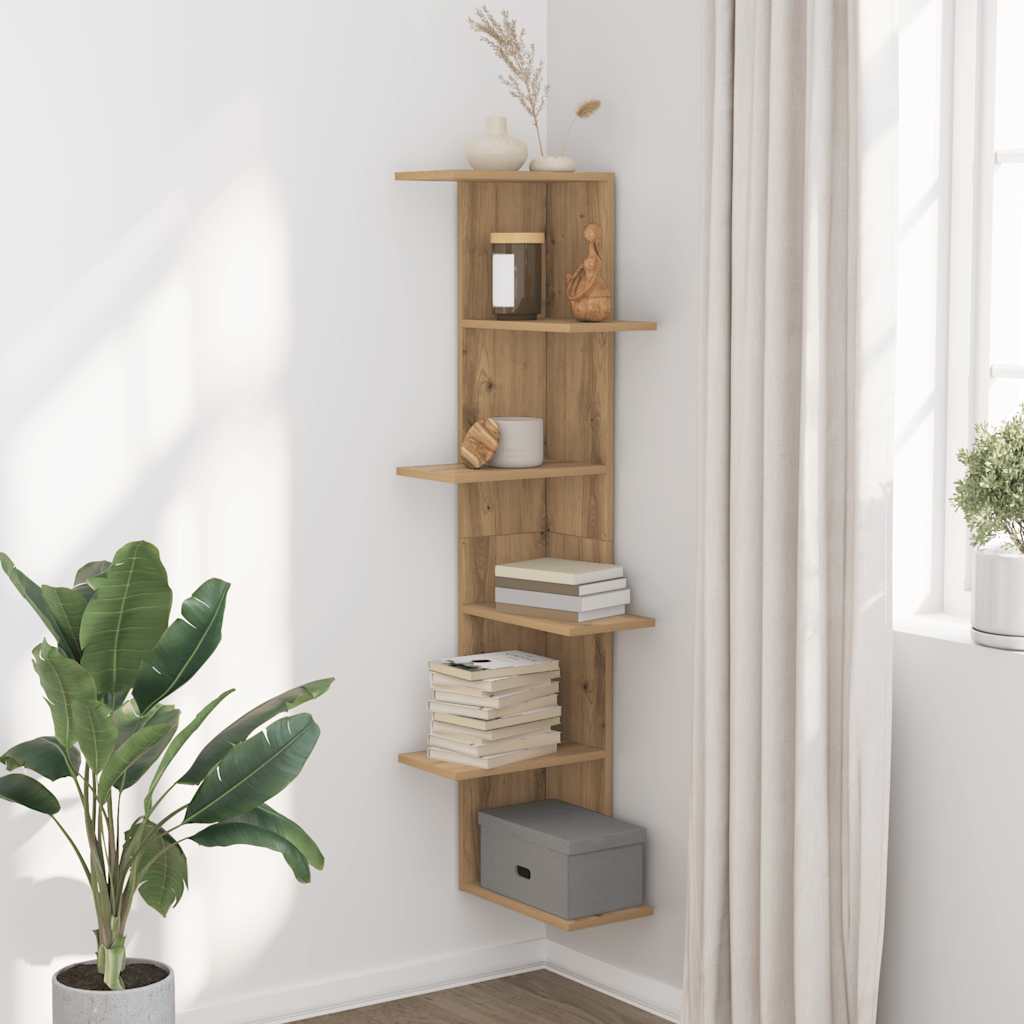 Étagère d'angle murale chêne artisanal bois d'ingénierie
