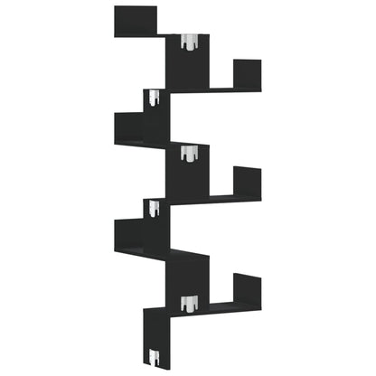 Étagère murale d'angle noir 45x45x147 cm bois d'ingénierie