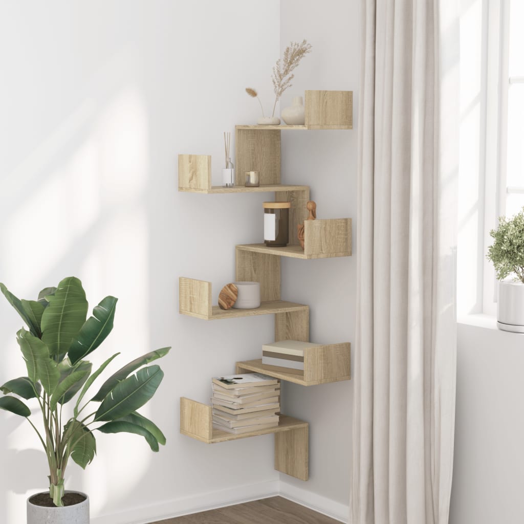 Étagère d'angle murale chêne sonoma 45x45x147cm bois ingénierie