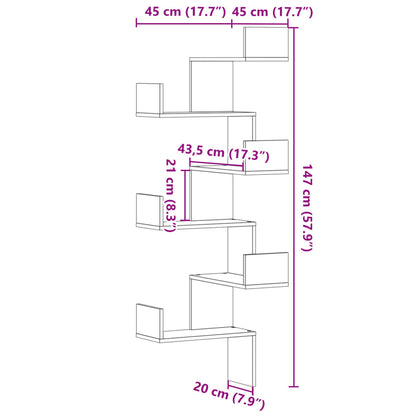 Étagère d'angle murale chêne sonoma 45x45x147cm bois ingénierie