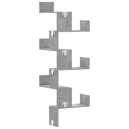 Étagère murale d'angle gris béton 45x45x147cm bois d'ingénierie