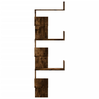 Étagère d'angle murale chêne fumé 45x45x147cm bois d'ingénierie