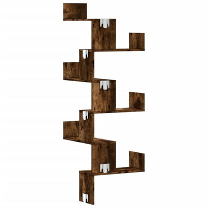 Étagère d'angle murale chêne fumé 45x45x147cm bois d'ingénierie
