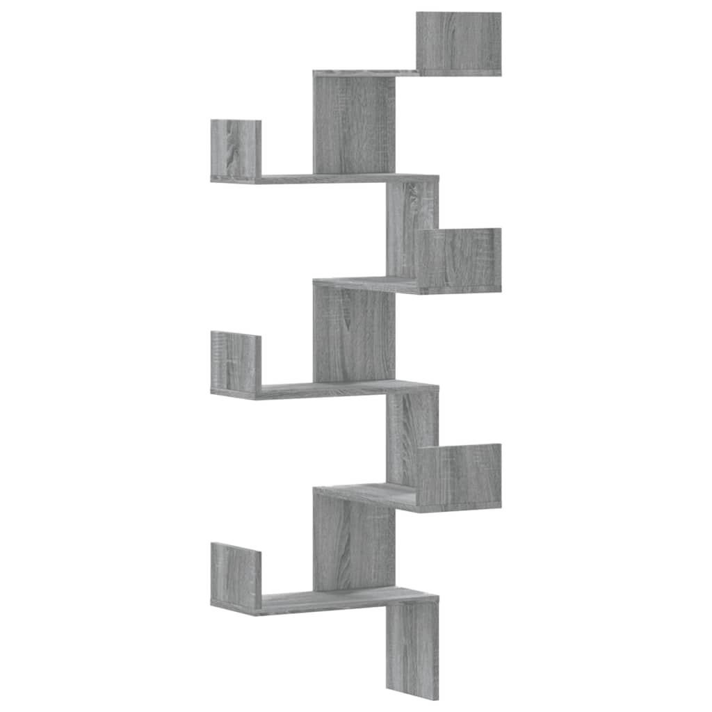 Étagère d'angle murale sonoma gris 45x45x147cm bois ingénierie