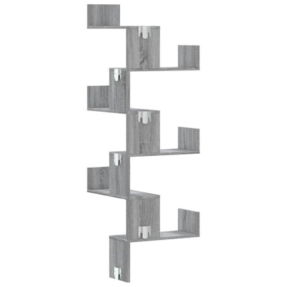 Étagère d'angle murale sonoma gris 45x45x147cm bois ingénierie