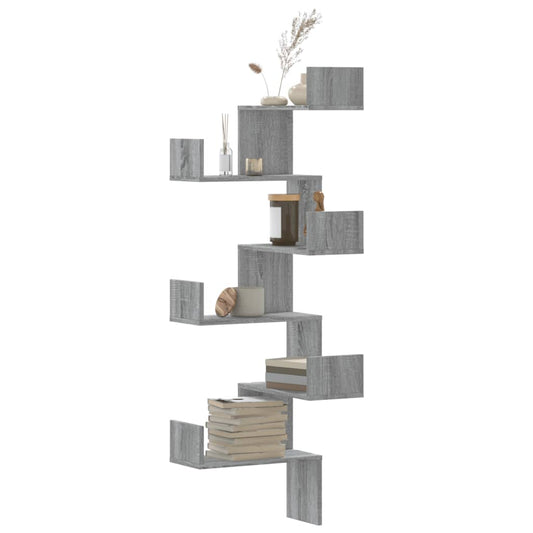 Étagère d'angle murale sonoma gris 45x45x147cm bois ingénierie