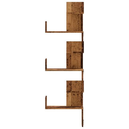 Étagère d'angle murale vieux bois 45x45x147cm bois d'ingénierie