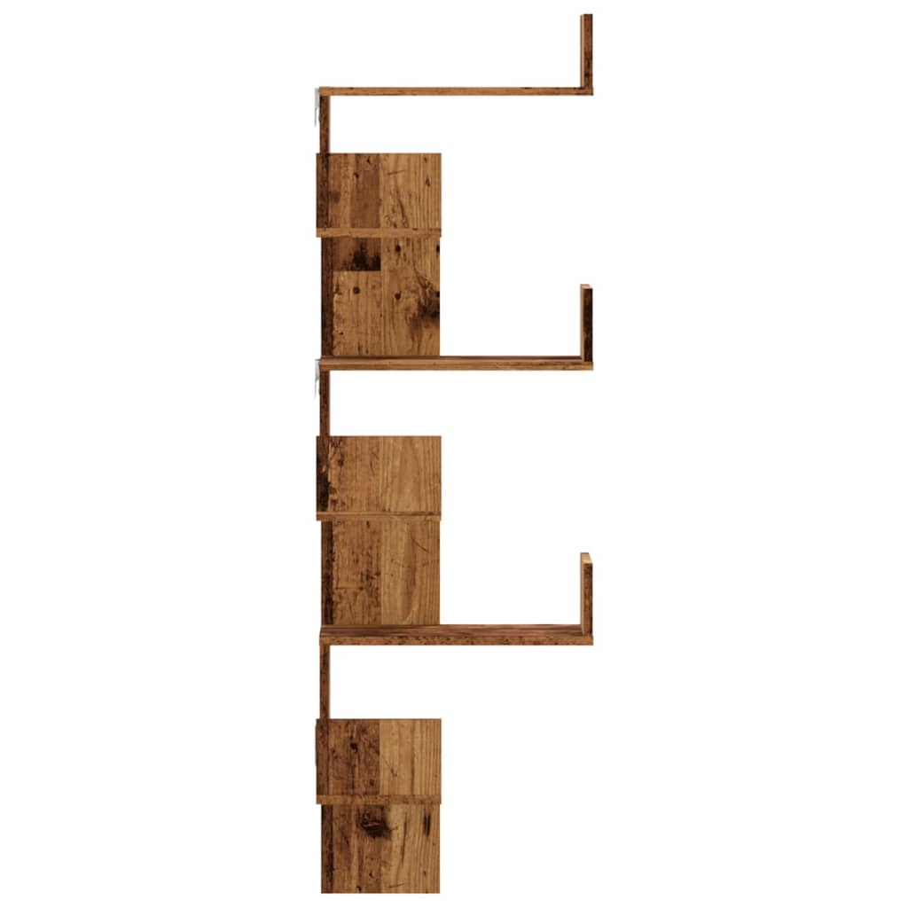 Étagère d'angle murale vieux bois 45x45x147cm bois d'ingénierie