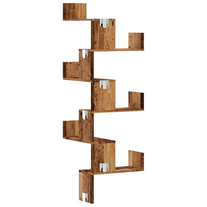 Étagère d'angle murale vieux bois 45x45x147cm bois d'ingénierie