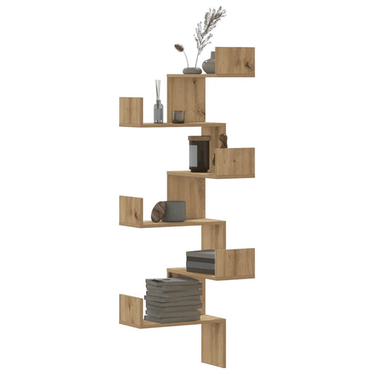 Étagère d'angle murale chêne artisanal bois d'ingénierie