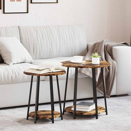 Ensemble de tables d'appoint 2 pcs Chêne fumé et noir
