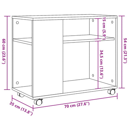 Table d'appoint avec roues chêne fumé bois d'ingénierie