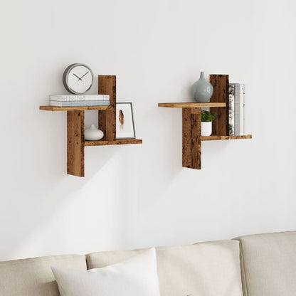 Étagères murales 2 pcs vieux bois 38x12x38 cm bois d'ingénierie