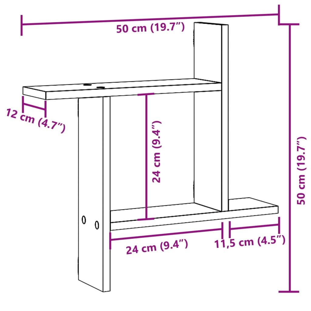 Étagères murales 2pcs chêne sonoma 50x12x50cm bois d'ingénierie