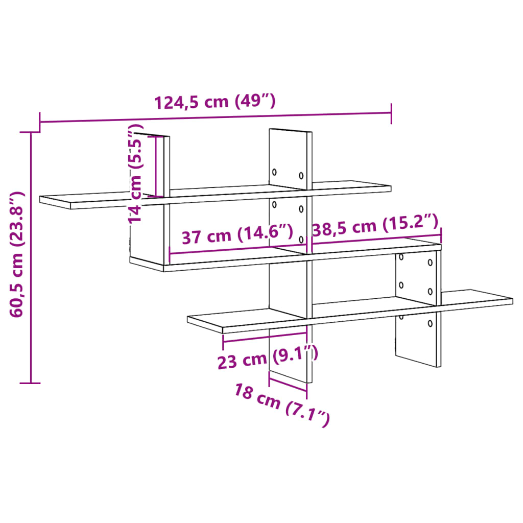 Étagère murale chêne fumé 124,5x18x60,5 cm bois d'ingénierie