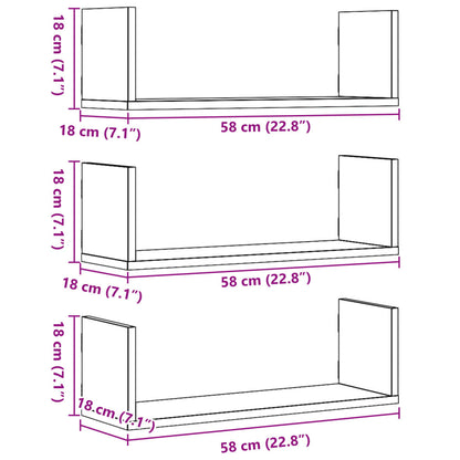 Étagères murales 3 pcs blanc 58x18x18 cm bois d'ingénierie