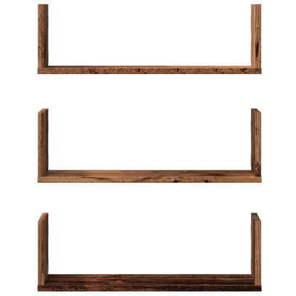 Étagères murales 3 pcs vieux bois 58x18x18 cm bois d'ingénierie