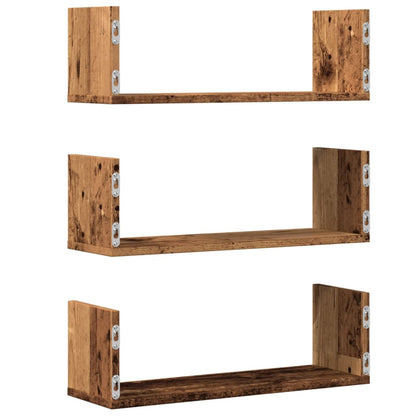 Étagères murales 3 pcs vieux bois 58x18x18 cm bois d'ingénierie