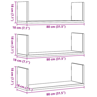 Étagères murales 3 pcs blanc 80x18x18 cm bois d'ingénierie