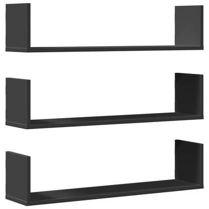 Étagères murales 3 pcs noir 80x18x18 cm bois d'ingénierie
