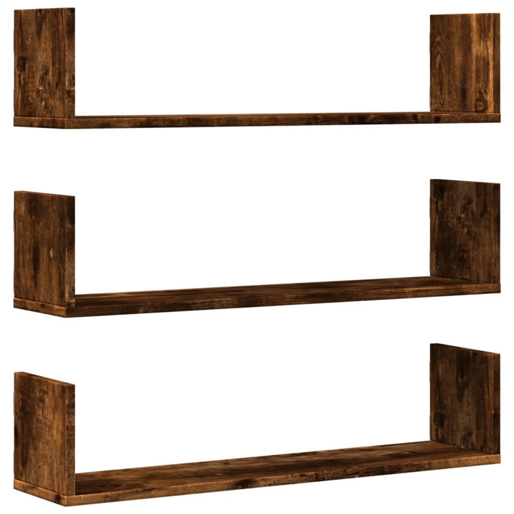 Étagères murales 3 pcs chêne fumé 80x18x18 cm bois d'ingénierie