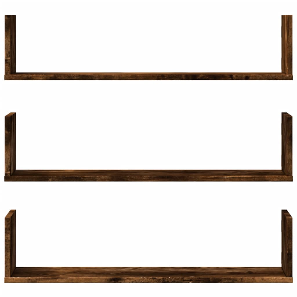 Étagères murales 3 pcs chêne fumé 80x18x18 cm bois d'ingénierie
