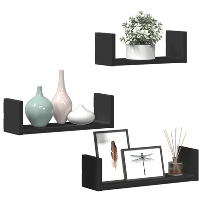 Étagères murales 3 pcs noir bois d'ingénierie