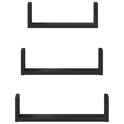 Étagères murales 3 pcs noir bois d'ingénierie