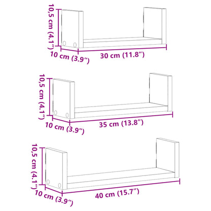 Étagères murales 3 pcs noir bois d'ingénierie