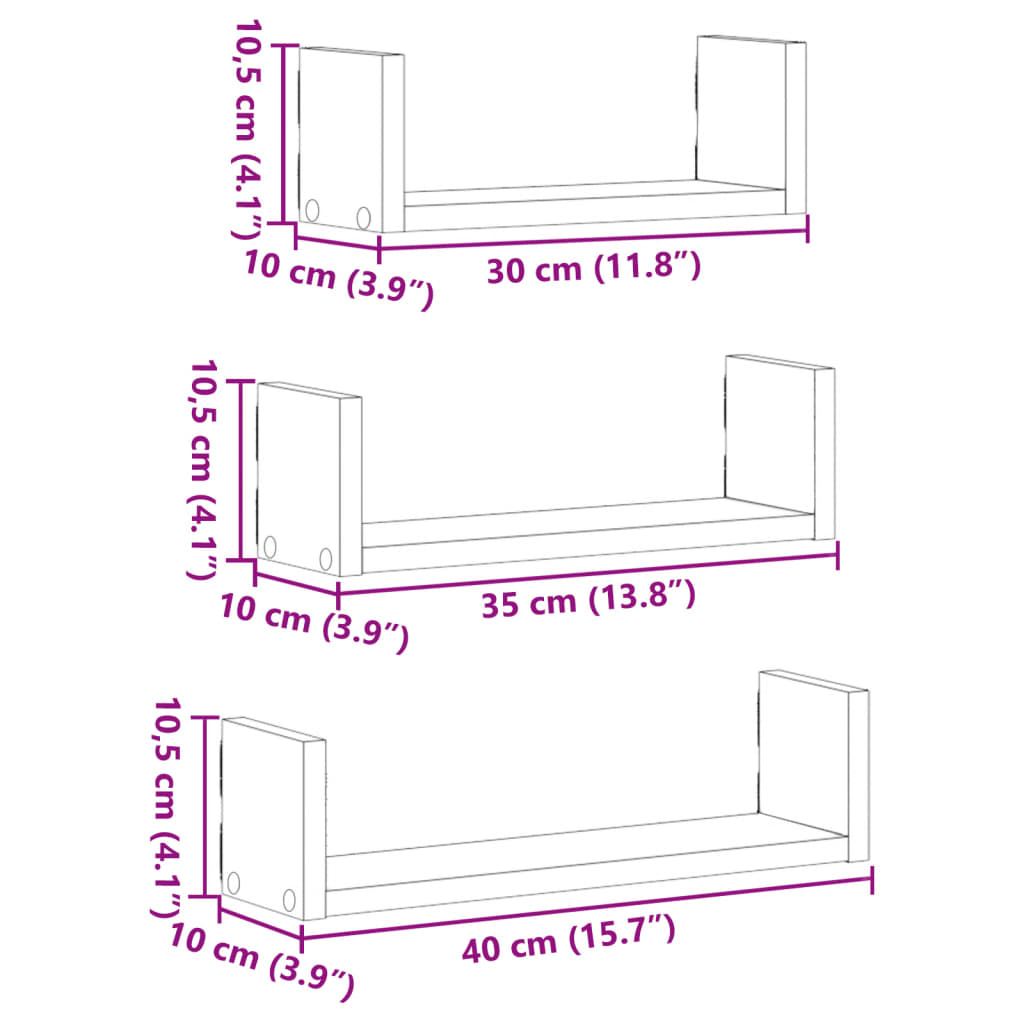 Étagères murales 3 pcs chêne sonoma bois d'ingénierie