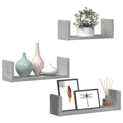 Étagères murales 3 pcs gris béton bois d'ingénierie