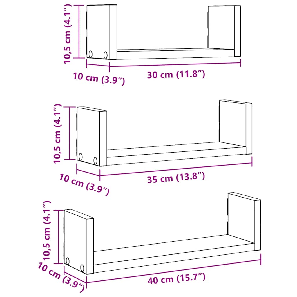 Étagères murales 3 pcs chêne artisanal bois d'ingénierie
