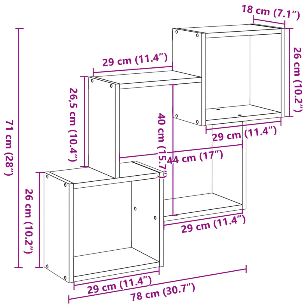 Armoire murale 78x18x71 cm gris béton bois d'ingénierie