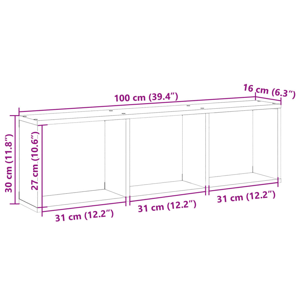 Armoire murale 100x16x30 cm gris béton bois d'ingénierie