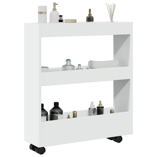 Chariot de rangement étroit 3 niveaux blanc bois d'ingénierie