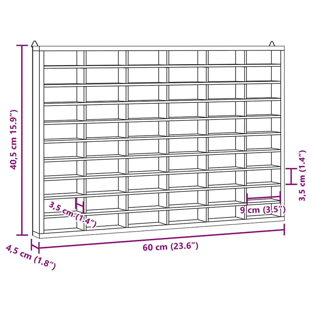 Vitrine de collection en bois avec 60 compartiments