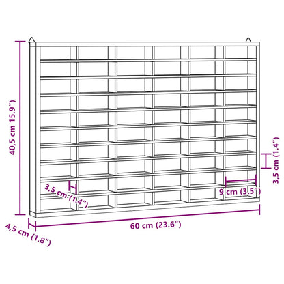 Vitrine de collection en bois avec 60 compartiments