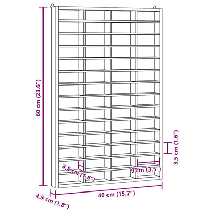 Vitrine de collection en bois avec 56 compartiments