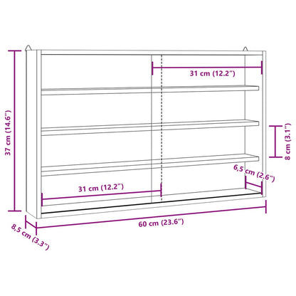 Vitrine de collection en bois avec portes 60x8,5x37 cm