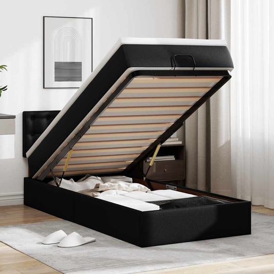 Lit ottoman avec matelas noir 80x200 cm similicuir