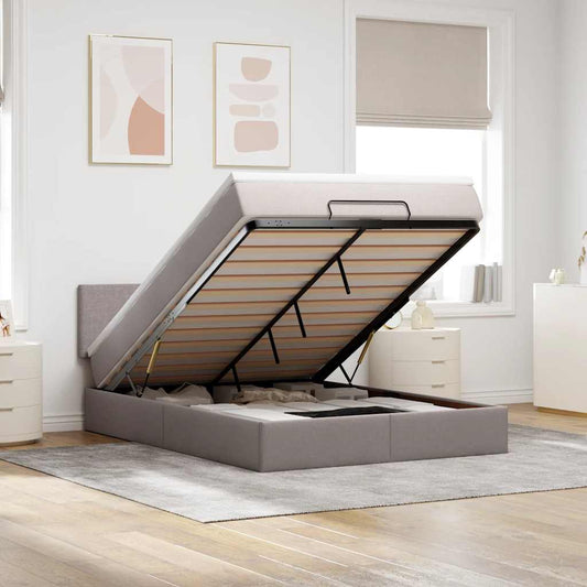 Lit ottoman avec matelas taupe 140x200 cm tissu