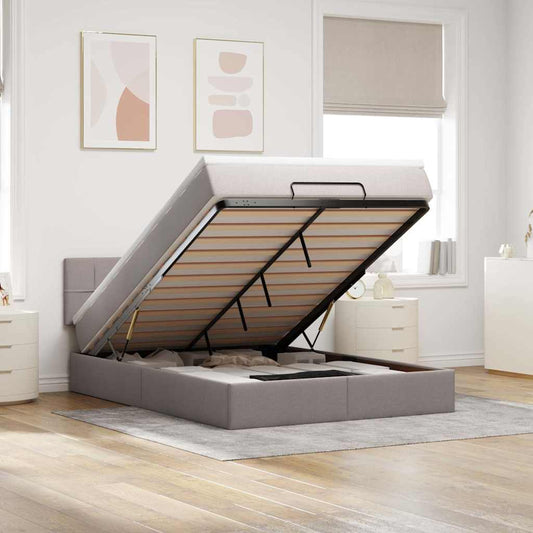 Lit ottoman avec matelas taupe 140x200 cm tissu