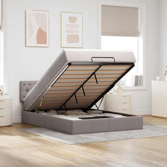 Lit ottoman avec matelas taupe 140x200 cm tissu