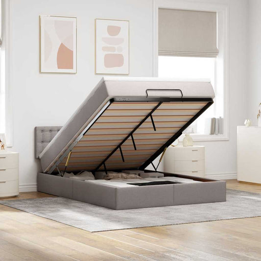 Lit ottoman avec matelas taupe 140x200 cm tissu