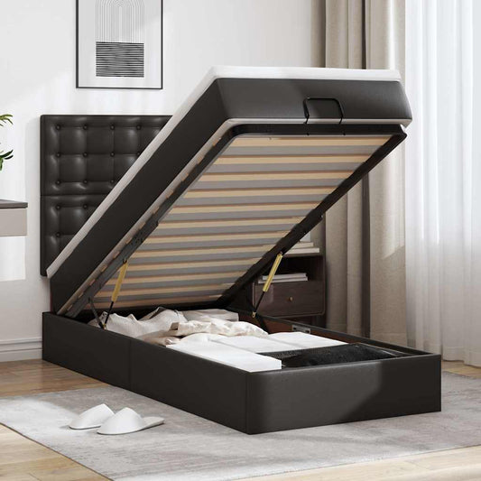 Lit ottoman avec matelas noir 80x200 cm similicuir